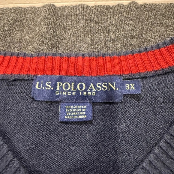 U.S. Polo Assn. 3X Sweater Striped V Neck Blue Red Gray Menswear Casual - Picture 3 of 4